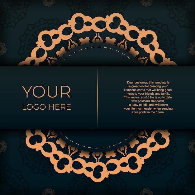 Dark green postcard template with white abstract ornament Elegant and classic vector elements are great for decoration