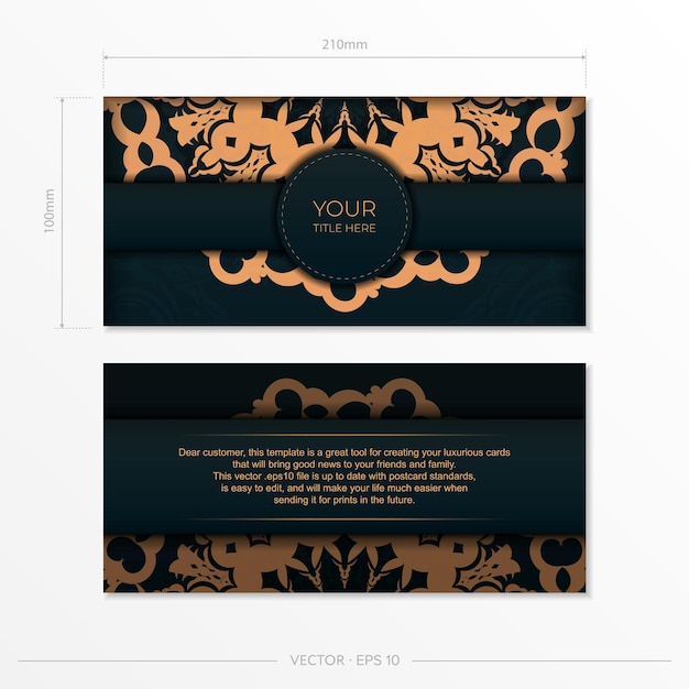 Dark green postcard template with white abstract ornament elegant and classic vector elements ready for print and typography