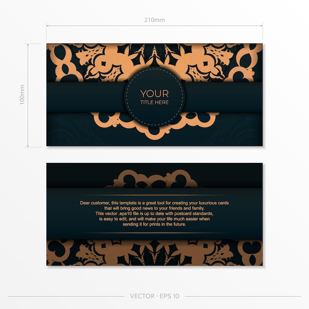 Dark green postcard template with white abstract ornament Elegant and classic vector elements ready for print and typography