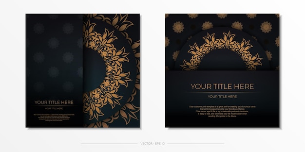 Dark green postcard template with white indian mandala ornament elegant and classic elements ready for print and typography vector illustration