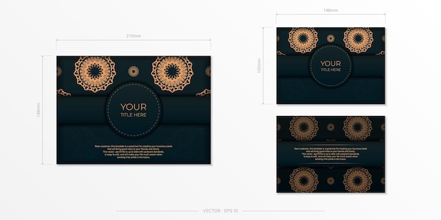 Dark green postcard template with white Indian mandala ornament Elegant and classic vector elements ready for print and typography