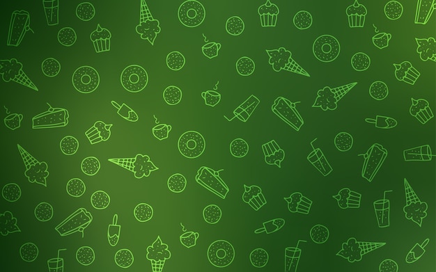 Dark Green vector pattern with delicious cookies