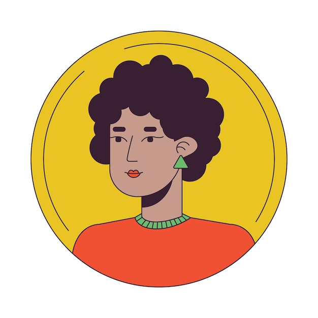 Vector dark haired afro woman flat color cartoon avatar icon curly hair cute face editable 2d user portrait linear illustration isolated vector face profile clipart userpic person head and shoulders