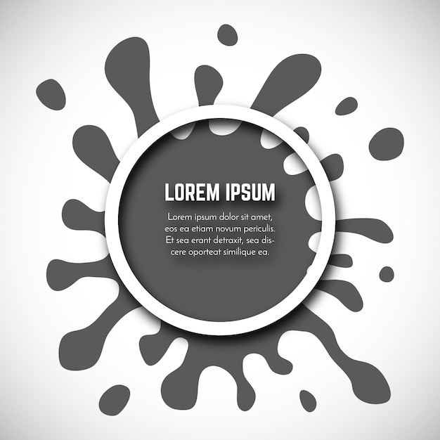 Dark Hand Drawn Paint Splash with small splashes and white circle with place for your text. Vector illustration