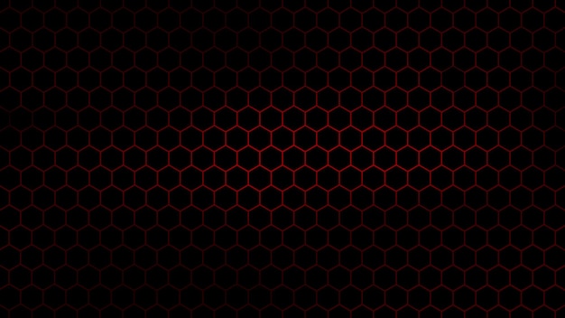 Dark hexagon background with red flash light. vector illustration