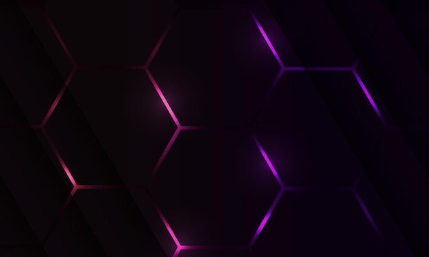 Vector dark hexagon gaming abstract background with violet and pink colored flashes