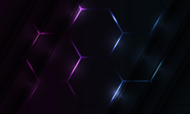 Vector dark hexagon gaming abstract vector background with pink and blue colored bright flashes