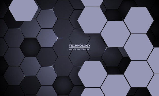 Dark hexagonal abstract technology d background with white energy flashes under hexagon