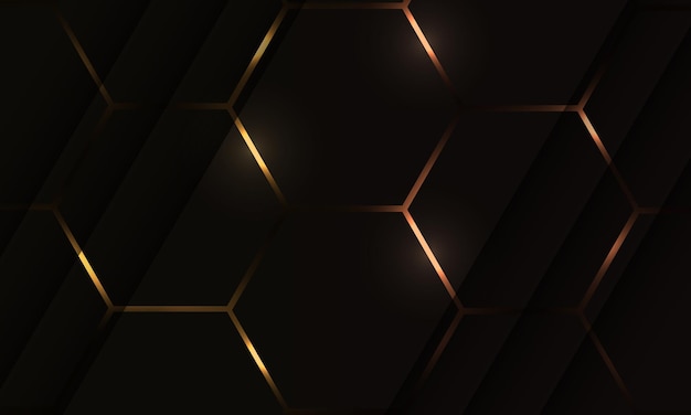 Dark hexagonal technology abstract background with gold colored bright flashes