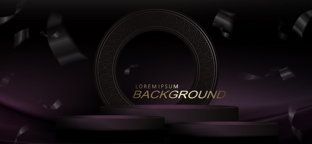 Vector dark illustration round frame with border and podium