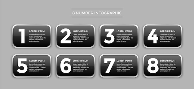 Dark infographic 8 numbers bullet point with text