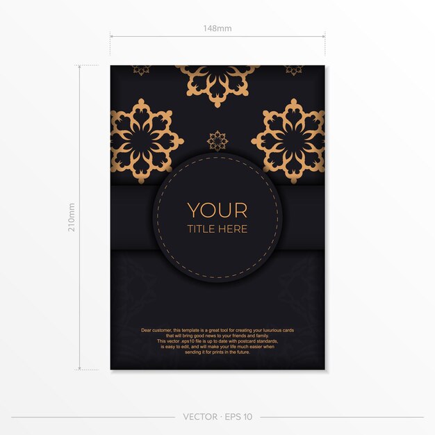 Dark invitation card design with vintage Indian ornament. 