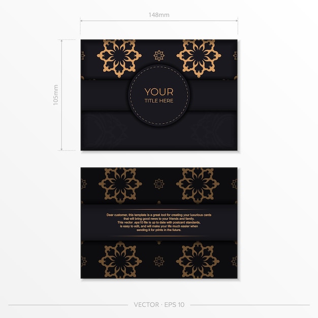 Dark invitation card design with vintage Indian ornament. 