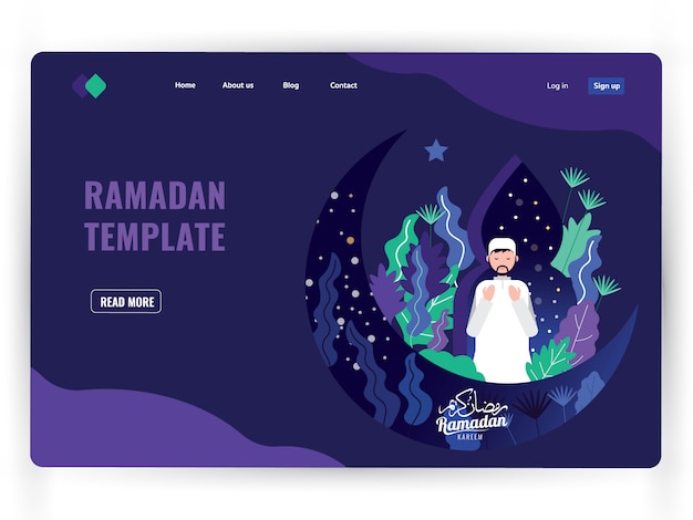 Dark landing page template of holy month of prayer, Ramadan Kareem. 