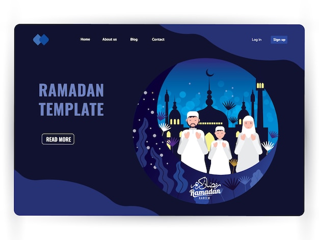 Dark landing page template of holy month of prayer, Ramadan Kareem. 