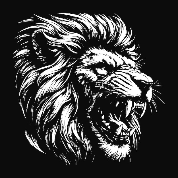 Dark Lion Beast King Animal Fangs Art Tattoo Grunge Vintage Style illustration