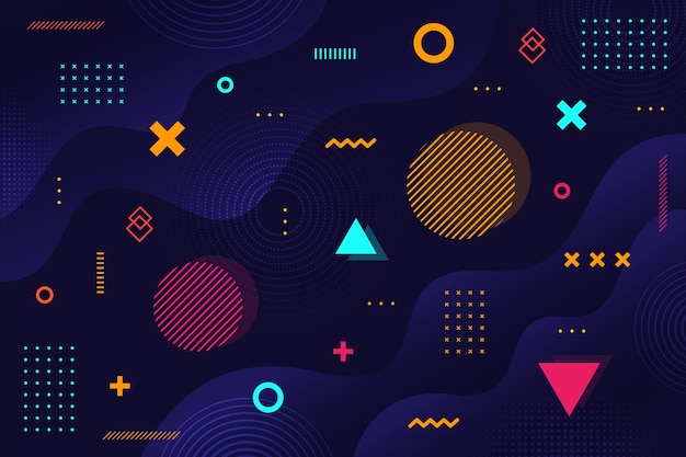 Dark memphis geometric shapes background