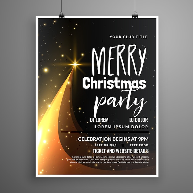 Dark merry christmas party flyer design with creative tree design