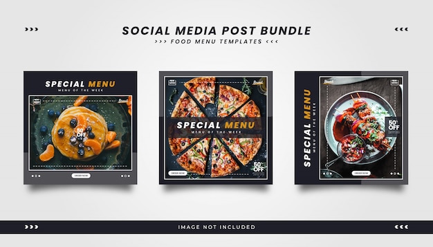 Dark minimalist social media template for restaurant menu