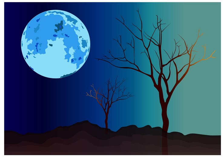 Vector dark moon with dead tree vector illustrations design element art paint watercolour vector