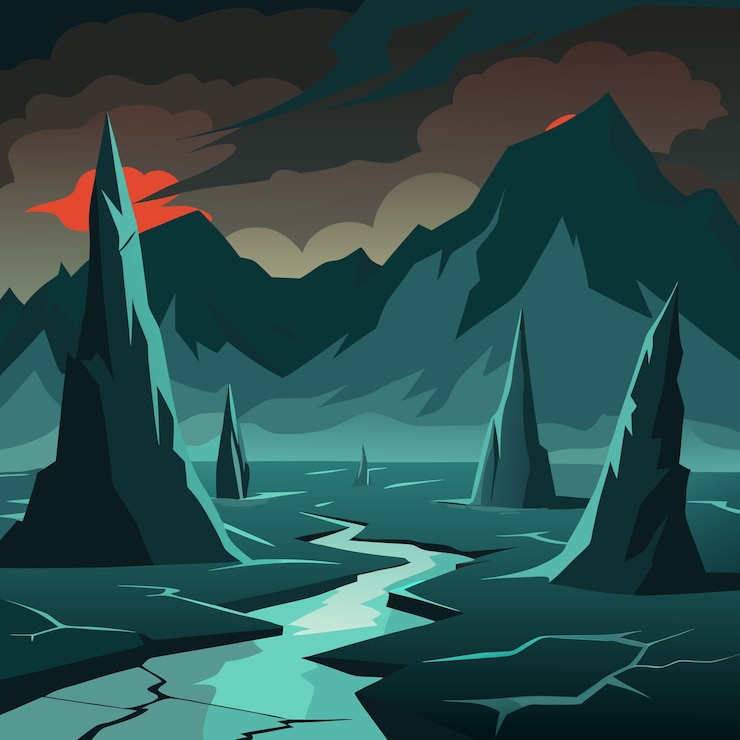 Vector dark mountains landscape illustration