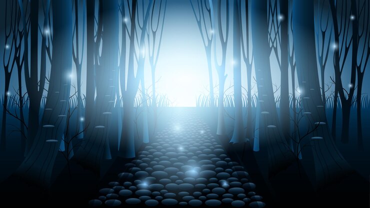 Vector dark mysterious forest background