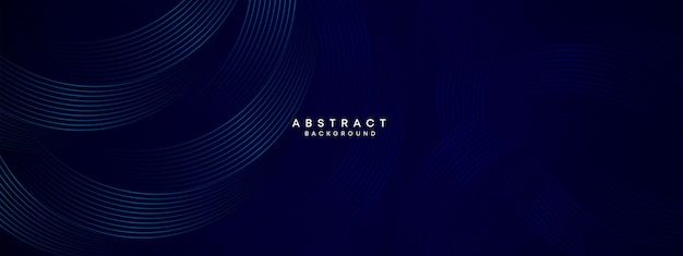 Dark Navy Blue Abstract Waving Circles Lines Technology Banner Blue Gradient Geometric Background