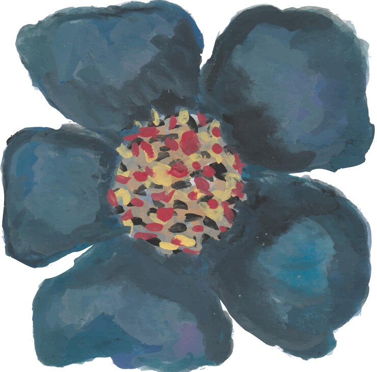 Vector dark navy blue flower watercolor painting