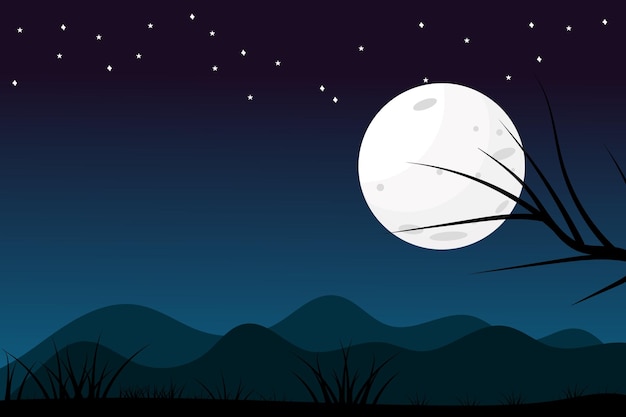 Vector dark night cartoon scenery illustration