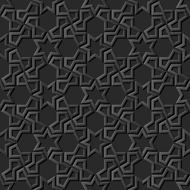 Dark paper art islamic geometry cross pattern seamless background