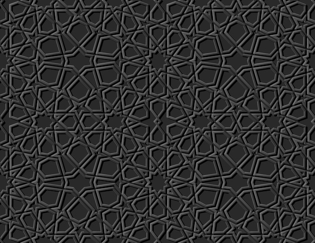 Dark paper art islamic geometry cross pattern seamless background