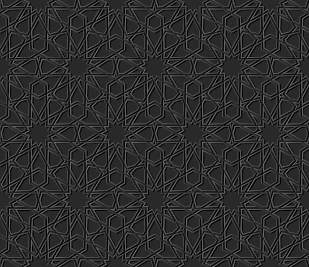 Dark paper art islamic geometry cross pattern seamless background