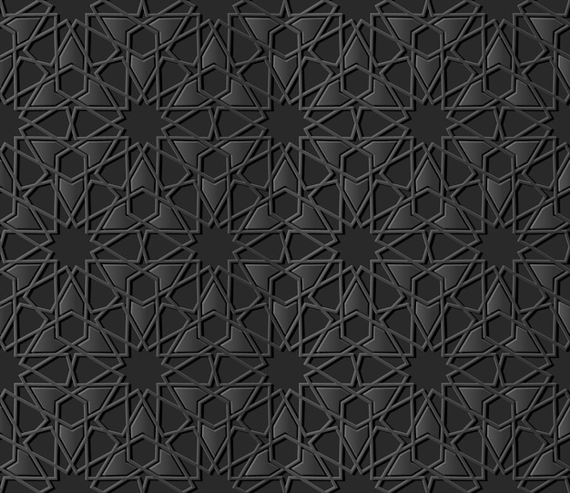 Dark paper art islamic geometry cross pattern seamless background