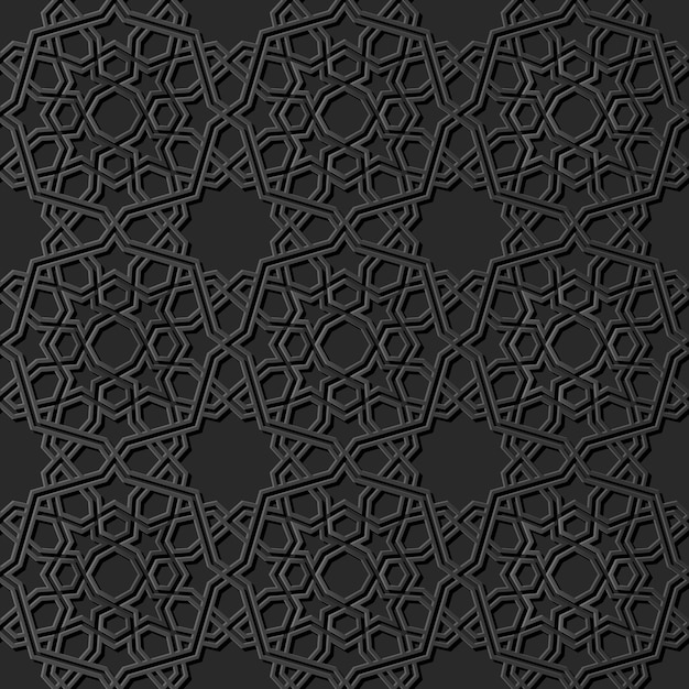 Dark paper art islamic geometry cross pattern seamless background