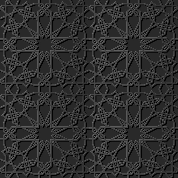 dark paper art Islamic geometry cross pattern seamless background