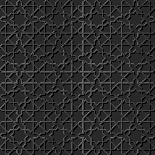 Dark paper art islamic geometry cross pattern seamless background