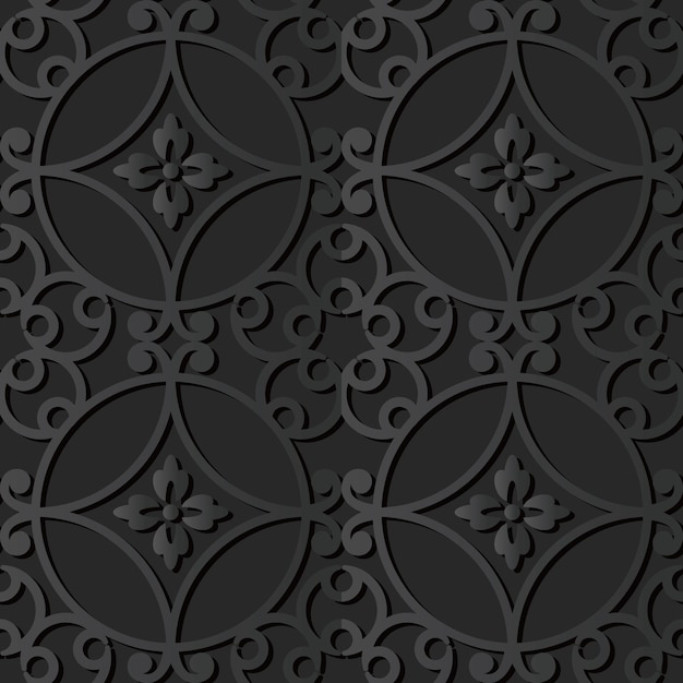 Vector dark paper art round curve spiral flower, vector stylish decoration pattern background