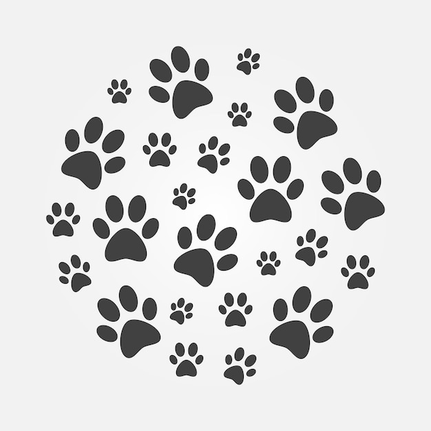 La zampa scura stampa l'illustrazione rotonda impronte del cane vettoriale