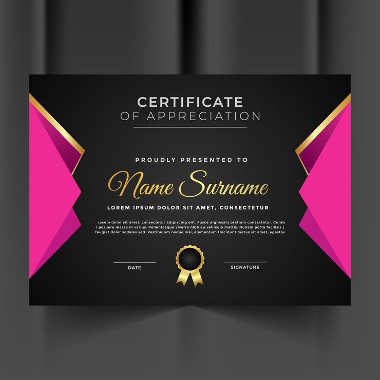 Dark and pink certificate of appreciation template