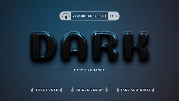 Vector dark plastic - editable text effect, font style