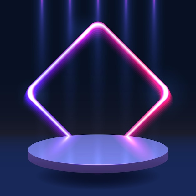 Vector a dark podium for product advertising with a neon square on the background