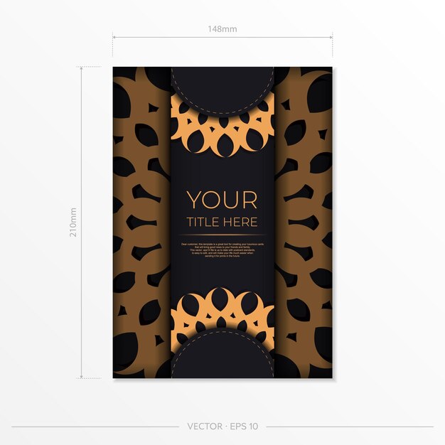 Dark postcard design with abstract vintage mandala ornament. 