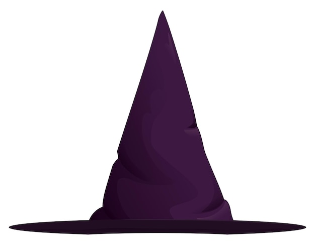 Dark and purple pointy witch hat with flat brim isolated over white background