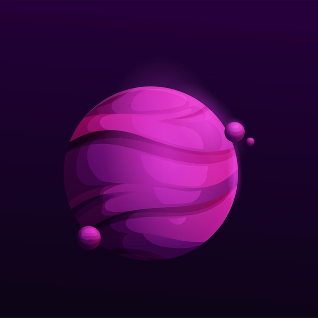 Dark purple space planet with cosmic satellites