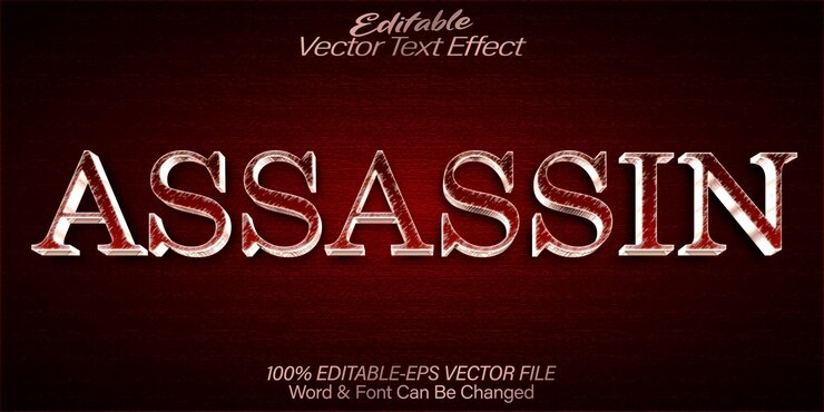 Vector dark red assassin vector editable text effect