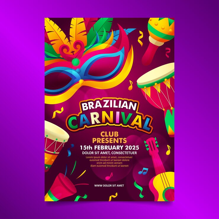 Vector dark red brazilian carnival flyer template with colorful elements