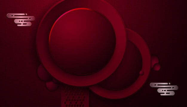 Dark red composition with round frame Asian texture