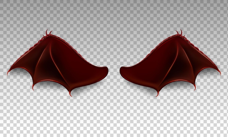 Vector dark red devil dragon or bat wings isolated on transparent background dark angel outfit