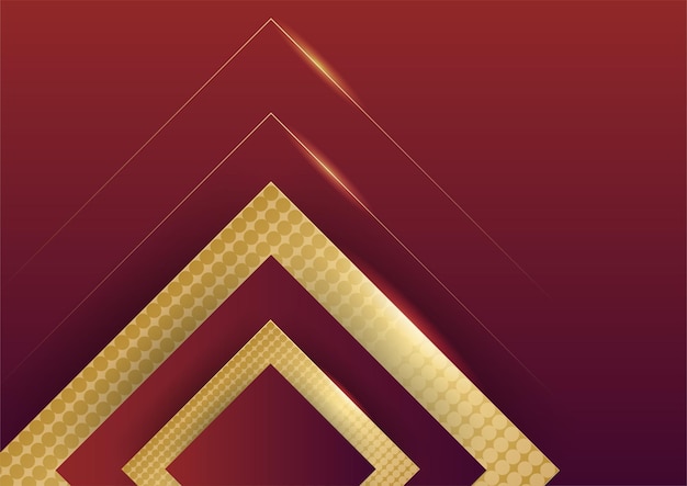 Dark red gradient background with gold shiny element decoration for presentation design. Vector illustration for banner, poster, cover template background and more