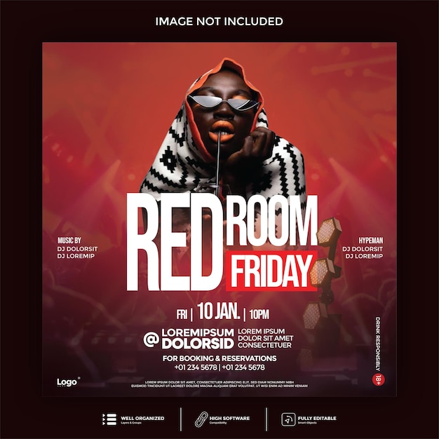 Vector dark red gradient fill with white text night club flyer design